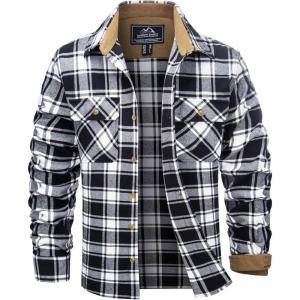 imageTACVASEN Flannel Shirt for Men Long Sleeve Plaid Shirt Corduroy Cuff Collar Casual Lightweight Cotton Button Down ShirtsBlack