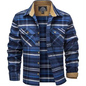imageTACVASEN Flannel Shirt for Men Long Sleeve Plaid Shirt Corduroy Cuff Collar Casual Lightweight Cotton Button Down ShirtsBlue Grey