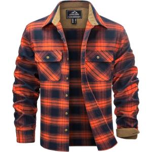 imageTACVASEN Flannel Shirt for Men Long Sleeve Plaid Shirt Corduroy Cuff Collar Casual Lightweight Cotton Button Down ShirtsOrange
