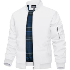 imageTACVASEN Mens Bomber Jacket Plaid Lined Casual Windbreaker Stylish Light Fall Spring Jackets Windproof Zip Up Coat02 White