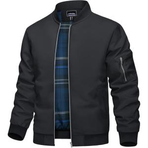 imageTACVASEN Mens Bomber Jacket Plaid Lined Casual Windbreaker Stylish Light Fall Spring Jackets Windproof Zip Up CoatGrey