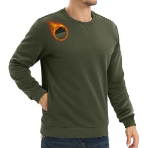 imageTACVASEN Mens Crewneck Sweatshirt Fleece Lined with Pocket Winter Warm Midweight Casual Long Sleeve Pullover SweatshirtArmy Green