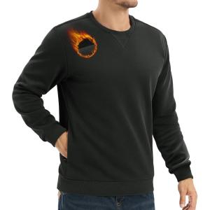 imageTACVASEN Mens Crewneck Sweatshirt Fleece Lined with Pocket Winter Warm Midweight Casual Long Sleeve Pullover SweatshirtBlack