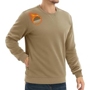 imageTACVASEN Mens Crewneck Sweatshirt Fleece Lined with Pocket Winter Warm Midweight Casual Long Sleeve Pullover SweatshirtKhaki