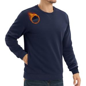 imageTACVASEN Mens Crewneck Sweatshirt Fleece Lined with Pocket Winter Warm Midweight Casual Long Sleeve Pullover SweatshirtNavy
