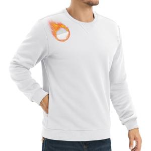 imageTACVASEN Mens Crewneck Sweatshirt Fleece Lined with Pocket Winter Warm Midweight Casual Long Sleeve Pullover SweatshirtWhite