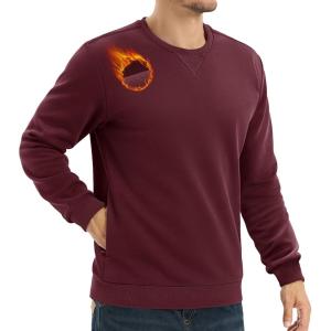 imageTACVASEN Mens Crewneck Sweatshirt Fleece Lined with Pocket Winter Warm Midweight Casual Long Sleeve Pullover SweatshirtWine Red