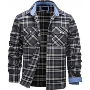 imageTACVASEN Mens Flannel Shirt Long Sleeve Plaid Shirts Cotton Lightweight Casual Button Down Work Shirt with 2 PocketsBlack Grey