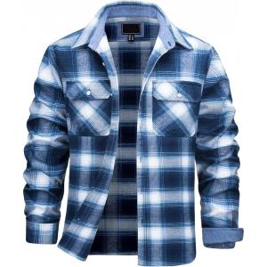 imageTACVASEN Mens Flannel Shirt Long Sleeve Plaid Shirts Cotton Lightweight Casual Button Down Work Shirt with 2 PocketsBlue White