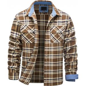 imageTACVASEN Mens Flannel Shirt Long Sleeve Plaid Shirts Cotton Lightweight Casual Button Down Work Shirt with 2 PocketsBrown