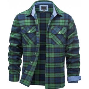imageTACVASEN Mens Flannel Shirt Long Sleeve Plaid Shirts Cotton Lightweight Casual Button Down Work Shirt with 2 PocketsGreen