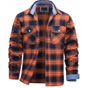 imageTACVASEN Mens Flannel Shirt Long Sleeve Plaid Shirts Cotton Lightweight Casual Button Down Work Shirt with 2 PocketsOrange