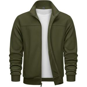 imageTACVASEN Mens Fleece Lined Track Athletic Jackets Lightweight Full Zip Collar Casual Coats for Running with PocketsArmy Green