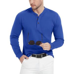 imageTACVASEN Mens Henley Shirts Long Sleeve Cotton Shirts for Travel Hiking Work Casual Regular FitColorful Blue