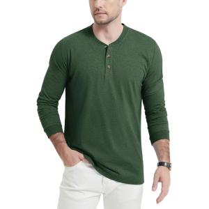 imageTACVASEN Mens Henley Shirts Long Sleeve Cotton Shirts for Travel Hiking Work Casual Regular FitDark Green Hemp