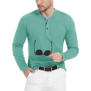 imageTACVASEN Mens Henley Shirts Long Sleeve Cotton Shirts for Travel Hiking Work Casual Regular FitGrey Green