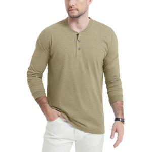 imageTACVASEN Mens Henley Shirts Long Sleeve Cotton Shirts for Travel Hiking Work Casual Regular FitLight Brown Hemp
