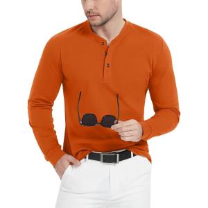 imageTACVASEN Mens Henley Shirts Long Sleeve Cotton Shirts for Travel Hiking Work Casual Regular FitOrange