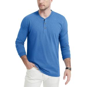 imageTACVASEN Mens Henley Shirts Long Sleeve Cotton Shirts for Travel Hiking Work Casual Regular FitSea Blue Hemp