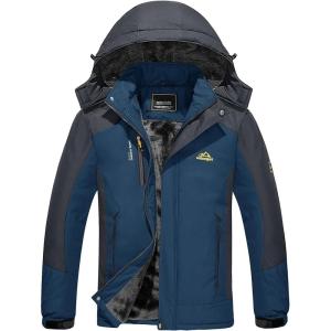 imageTACVASEN Mens Hiking Jacket Waterproof Raincoat Windproof Winter Outdoor Mountain Coat Navy XL