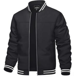 imageTACVASEN Mens Lightweight Jacket Casual Spring Fall Windbreaker Bomber Zip Up Coat With Pocket01black