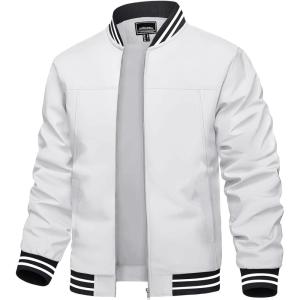 imageTACVASEN Mens Lightweight Jacket Casual Spring Fall Windbreaker Bomber Zip Up Coat With Pocket02white