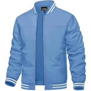 imageTACVASEN Mens Lightweight Jacket Casual Spring Fall Windbreaker Bomber Zip Up Coat With Pocket04light Blue