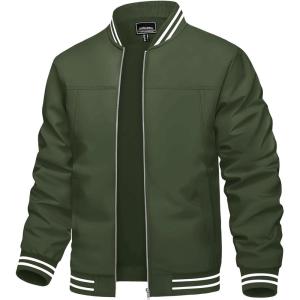 imageTACVASEN Mens Lightweight Jacket Casual Spring Fall Windbreaker Bomber Zip Up Coat With Pocket05green