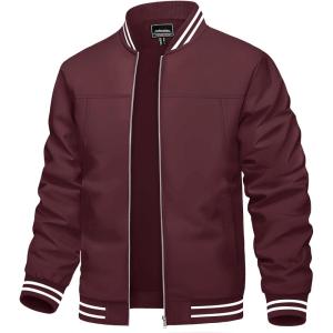 imageTACVASEN Mens Lightweight Jacket Casual Spring Fall Windbreaker Bomber Zip Up Coat With Pocket06red