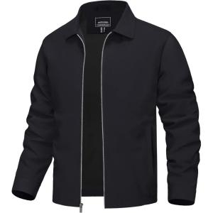 imageTACVASEN Mens Lightweight Windbreaker Full Zip Up Laydown Collar Jackets Light Casual Coat with Zip PocketsBlack