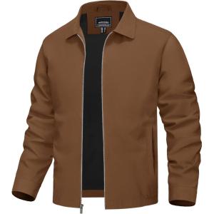 imageTACVASEN Mens Lightweight Windbreaker Full Zip Up Laydown Collar Jackets Light Casual Coat with Zip PocketsBrown