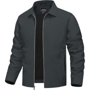 imageTACVASEN Mens Lightweight Windbreaker Full Zip Up Laydown Collar Jackets Light Casual Coat with Zip PocketsDark Gray
