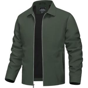 imageTACVASEN Mens Lightweight Windbreaker Full Zip Up Laydown Collar Jackets Light Casual Coat with Zip PocketsGreen