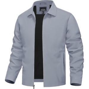 imageTACVASEN Mens Lightweight Windbreaker Full Zip Up Laydown Collar Jackets Light Casual Coat with Zip PocketsLight Gray