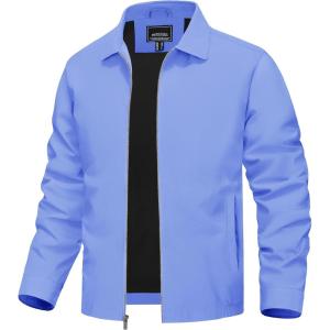 imageTACVASEN Mens Lightweight Windbreaker Full Zip Up Laydown Collar Jackets Light Casual Coat with Zip PocketsLightblue