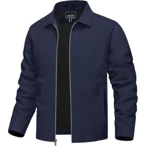 imageTACVASEN Mens Lightweight Windbreaker Full Zip Up Laydown Collar Jackets Light Casual Coat with Zip PocketsNavy