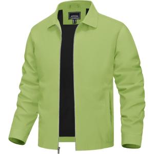 imageTACVASEN Mens Lightweight Windbreaker Full Zip Up Laydown Collar Jackets Light Casual Coat with Zip PocketsOgreen