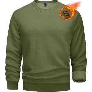 imageTACVASEN Mens Long Sleeve Crewneck Sweatshirt Winter and Fall Casual Warm Sweatshirt Fleece Lined PulloverArmy Green