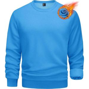 imageTACVASEN Mens Long Sleeve Crewneck Sweatshirt Winter and Fall Casual Warm Sweatshirt Fleece Lined PulloverAzure Blue