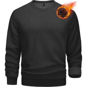 imageTACVASEN Mens Long Sleeve Crewneck Sweatshirt Winter and Fall Casual Warm Sweatshirt Fleece Lined PulloverBlack