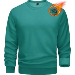 imageTACVASEN Mens Long Sleeve Crewneck Sweatshirt Winter and Fall Casual Warm Sweatshirt Fleece Lined PulloverEmerald Green