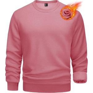 imageTACVASEN Mens Long Sleeve Crewneck Sweatshirt Winter and Fall Casual Warm Sweatshirt Fleece Lined PulloverGrey Pink