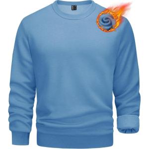 imageTACVASEN Mens Long Sleeve Crewneck Sweatshirt Winter and Fall Casual Warm Sweatshirt Fleece Lined PulloverHaze Blue
