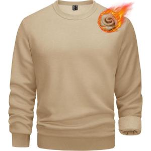 imageTACVASEN Mens Long Sleeve Crewneck Sweatshirt Winter and Fall Casual Warm Sweatshirt Fleece Lined PulloverKhaki