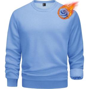 imageTACVASEN Mens Long Sleeve Crewneck Sweatshirt Winter and Fall Casual Warm Sweatshirt Fleece Lined PulloverLight Blue