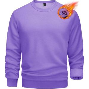 imageTACVASEN Mens Long Sleeve Crewneck Sweatshirt Winter and Fall Casual Warm Sweatshirt Fleece Lined PulloverLight Purple