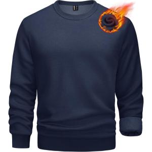 imageTACVASEN Mens Long Sleeve Crewneck Sweatshirt Winter and Fall Casual Warm Sweatshirt Fleece Lined PulloverNavy