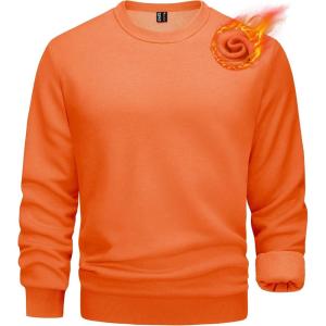 imageTACVASEN Mens Long Sleeve Crewneck Sweatshirt Winter and Fall Casual Warm Sweatshirt Fleece Lined PulloverOrange