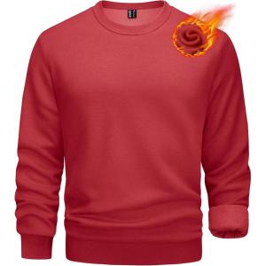imageTACVASEN Mens Long Sleeve Crewneck Sweatshirt Winter and Fall Casual Warm Sweatshirt Fleece Lined PulloverOrange Red