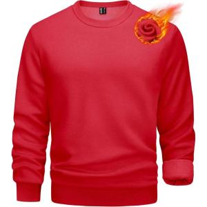 imageTACVASEN Mens Long Sleeve Crewneck Sweatshirt Winter and Fall Casual Warm Sweatshirt Fleece Lined PulloverTomato Red